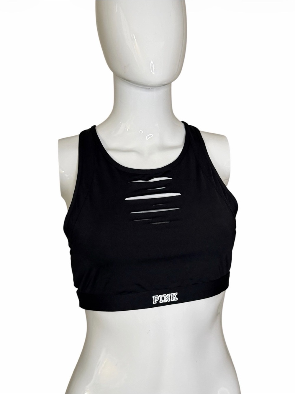 PINK Victoria's Secret Black Slashed Front Sports Bra